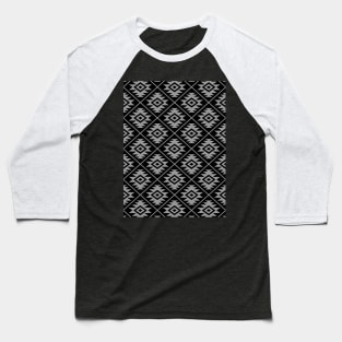 Aztec Symbol Gray on Black Repeat Pattern Baseball T-Shirt